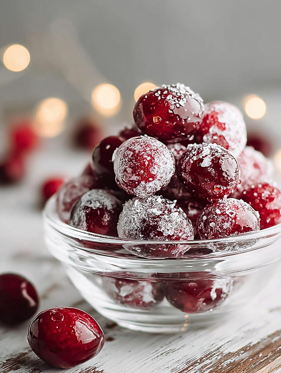 Magische Gekonfijte Veenbessen: 1 Geheim, Unieke Smaak - Candied Cranberries - close-up van gesuikerde veenbessen op een schaal