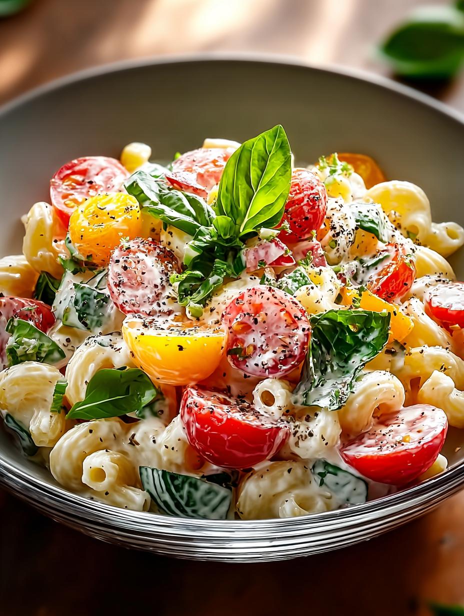 Onweerstaanbare Creamy Ditalini Pasta Salade: 6 Tips 6 Onweerstaanbare Creamy Ditalini Pasta Salade: 6 Tips - Close-up van de romige ditalini pastasalade met verse kruiden