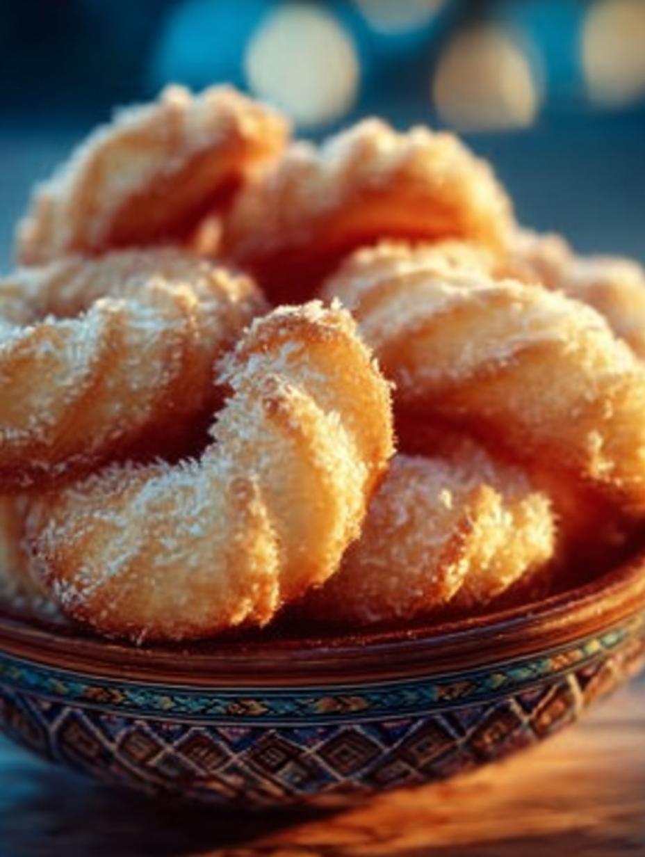 Close-up van Kokos Sahnekipferl Met Suchtgefahr met romige vulling en kokosrasp