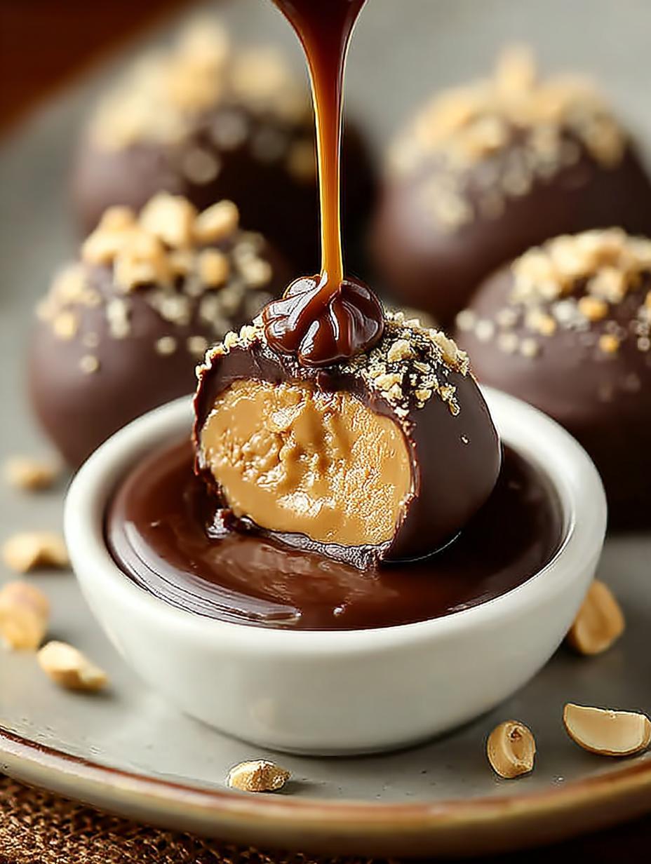 Close-up van een perfect gevormde Pindakaas Chocolade Eikel truffel met zoutstokje