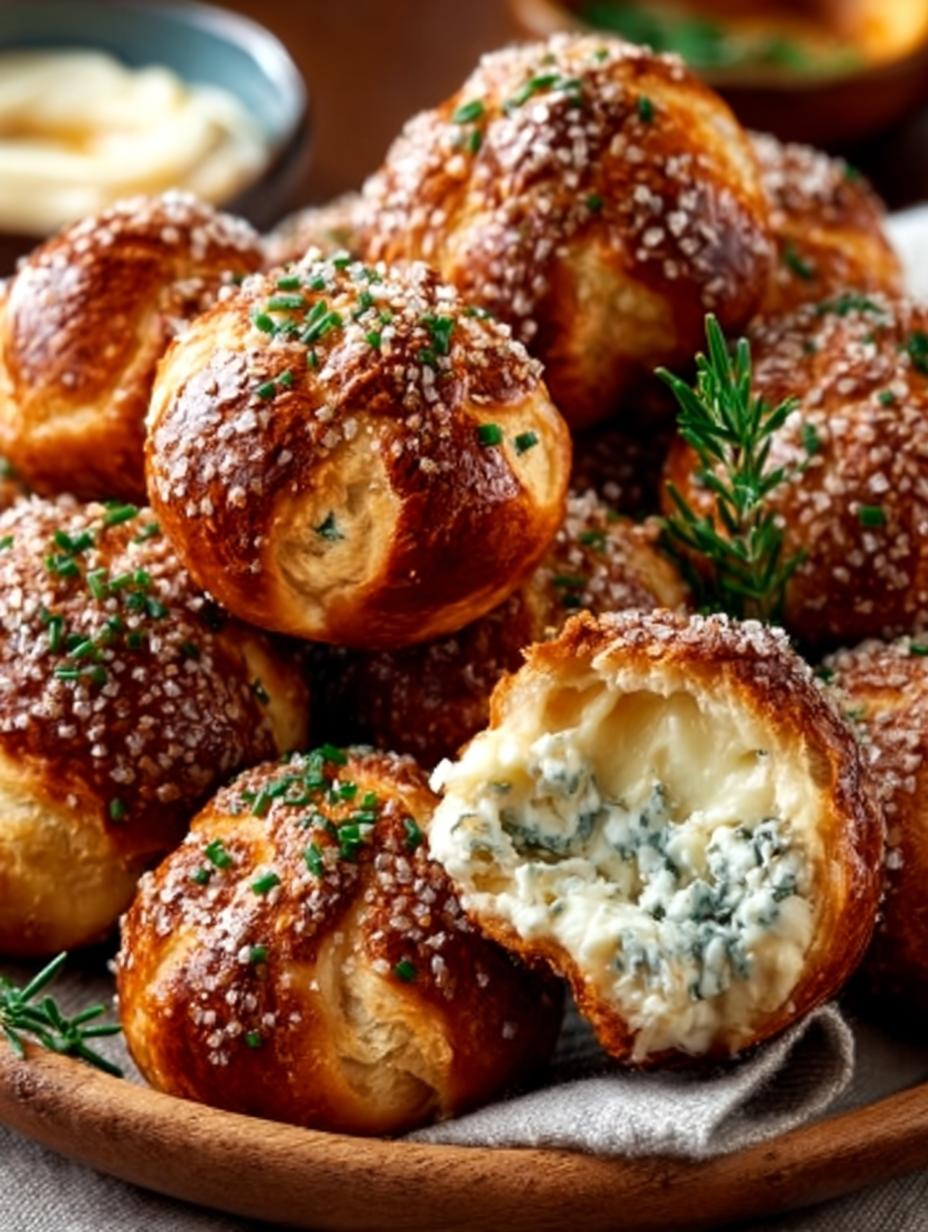 Verrukkelijk: 4x Snel & Eenvoudig Laugenkonfekt 6 Close-up van versgebakken Schnell Und Einfach Laugenkonfekt, perfect goudbruin met zichtbare kruiden en kaasvulling