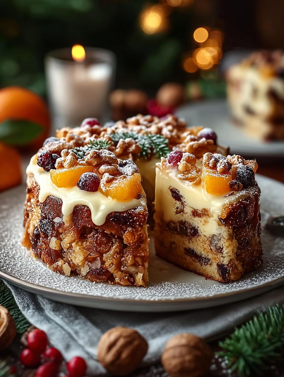 Verrukkelijke Weihnachtlicher Obst Und Nusskuchen: 1 Wonder - Weihnachtlicher Obst Und Nusskuchen - close-up van de textuur met fruit en noten