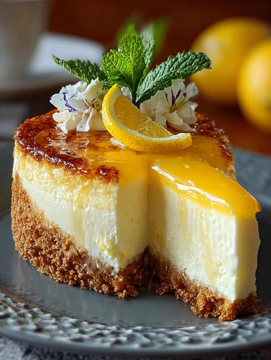 Perfecte Zitronen Cheesecake Kuchen: 1 Heerlijke Traktatie - Zitronen Cheesecake Kuchen - een hele cheesecake met een romige citroenvulling en een knapperige bodem, klaar om geserveerd te worden.