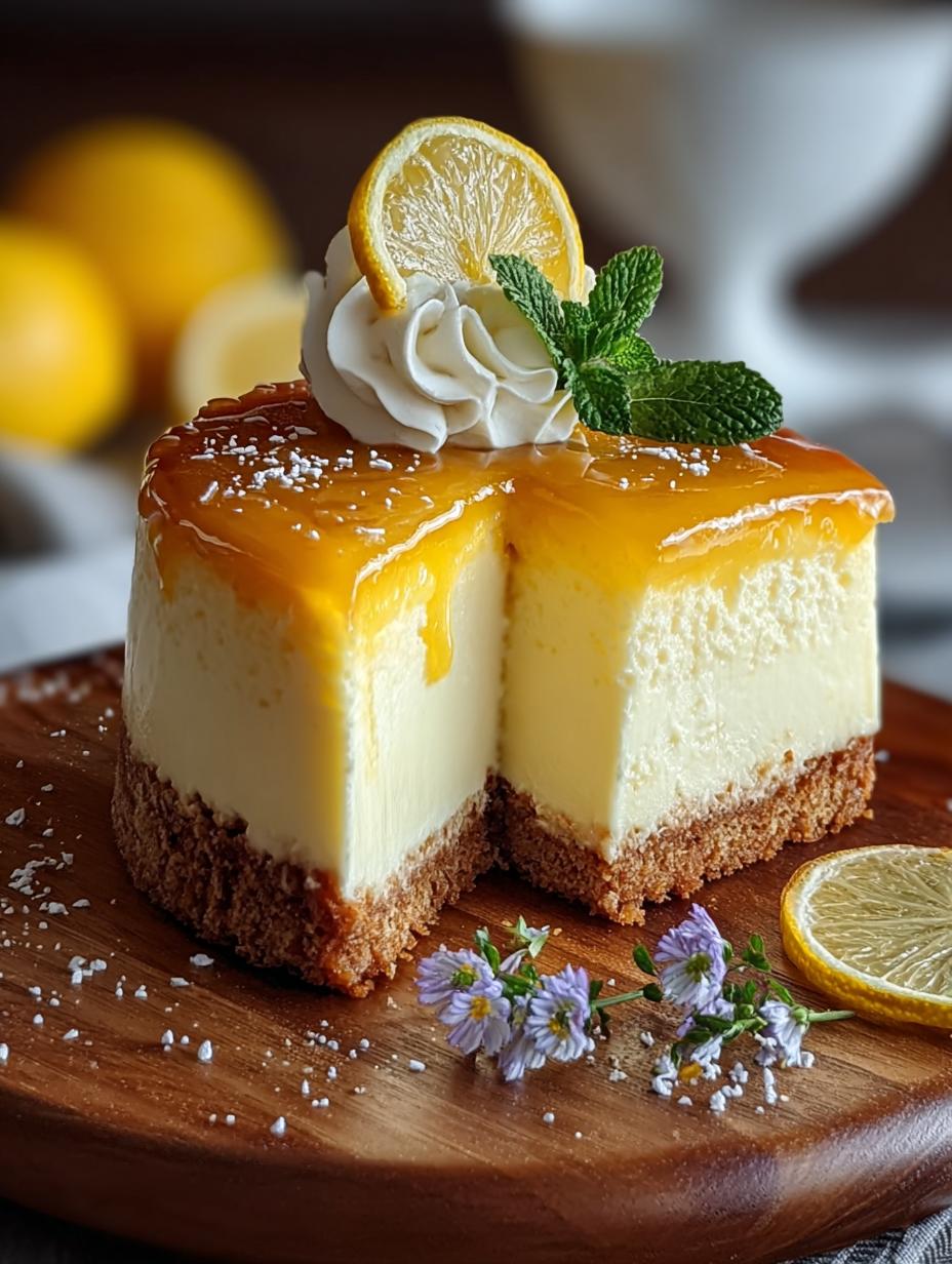 Perfecte Zitronen Cheesecake Kuchen: 1 Heerlijke Traktatie - Zitronen Cheesecake Kuchen - een gesneden plak cheesecake met een romige textuur en citroen garnering.