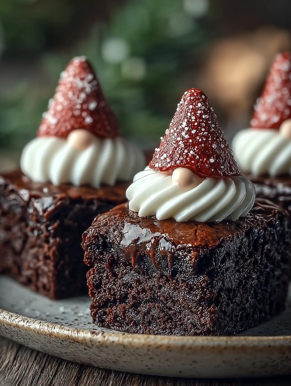 Heerlijke en makkelijke Brownie Bite Gnomes met aardbeien en roomkaasglazuur, perfect voor een kinderfeestje