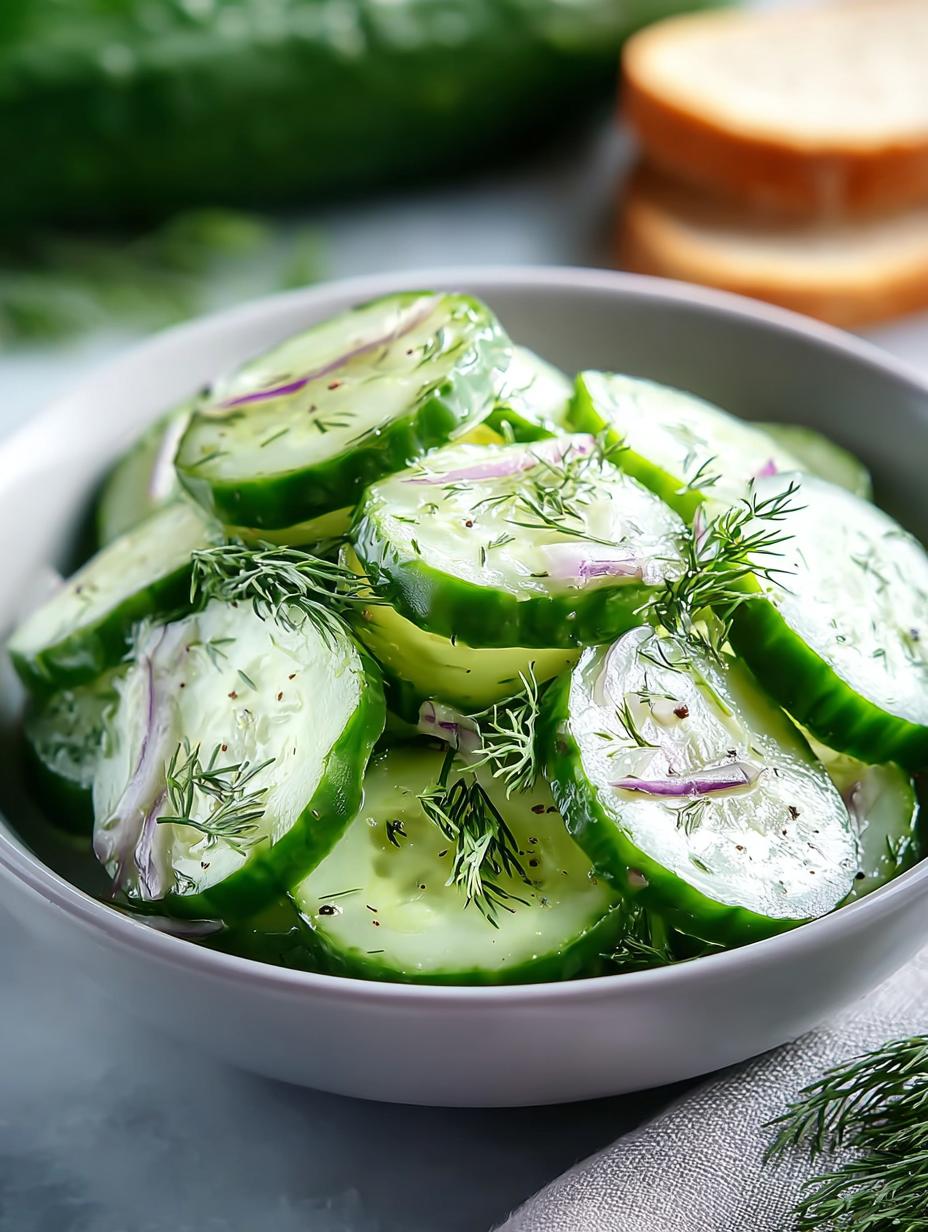Komkommer Dille Salade: Jouw Meesterlijke 10-Minuten Genot 6 Close-up van een heerlijke Komkommer Dille Salade met verse kruiden