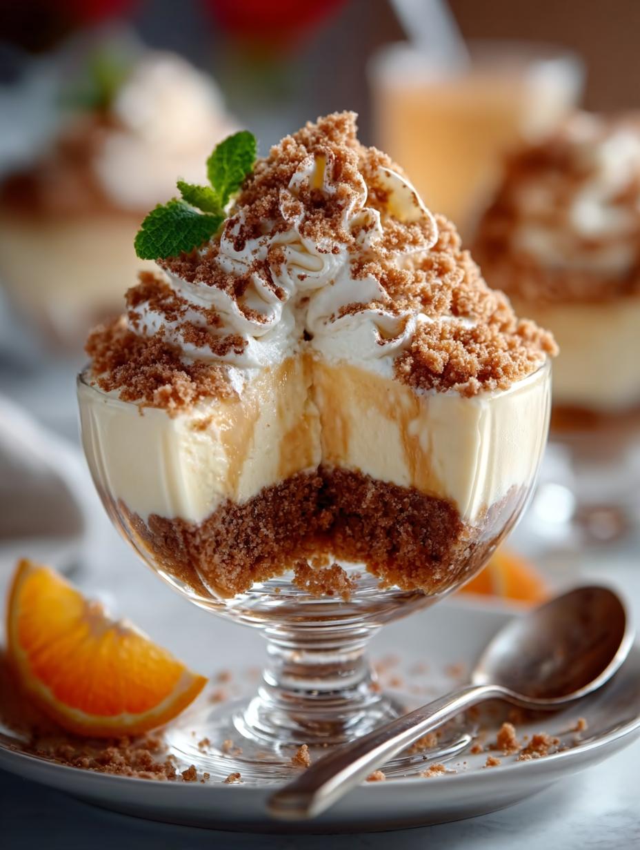 Onweerstaanbare Eierlikor Mousse Mit Spekulatius in een glas, gegarneerd met cacaopoeder en speculaaskruimels