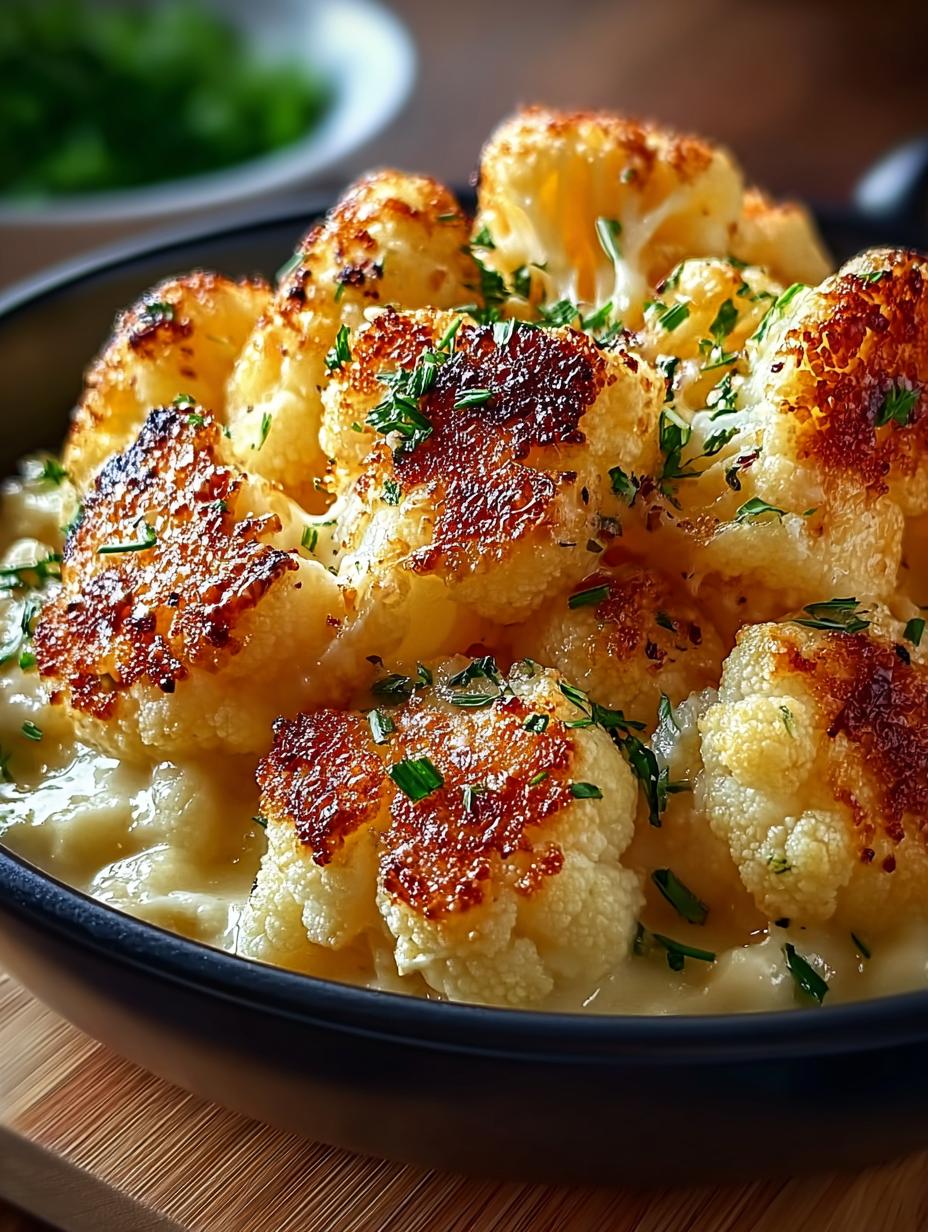Kaeseblumenkohl Aus Ofen: Het Ultieme Genot in 25 Min. 6 Close-up van Kaeseblumenkohl Aus Dem Ofen met perfect goudbruine kaaskorst en zachte bloemkoolroosjes