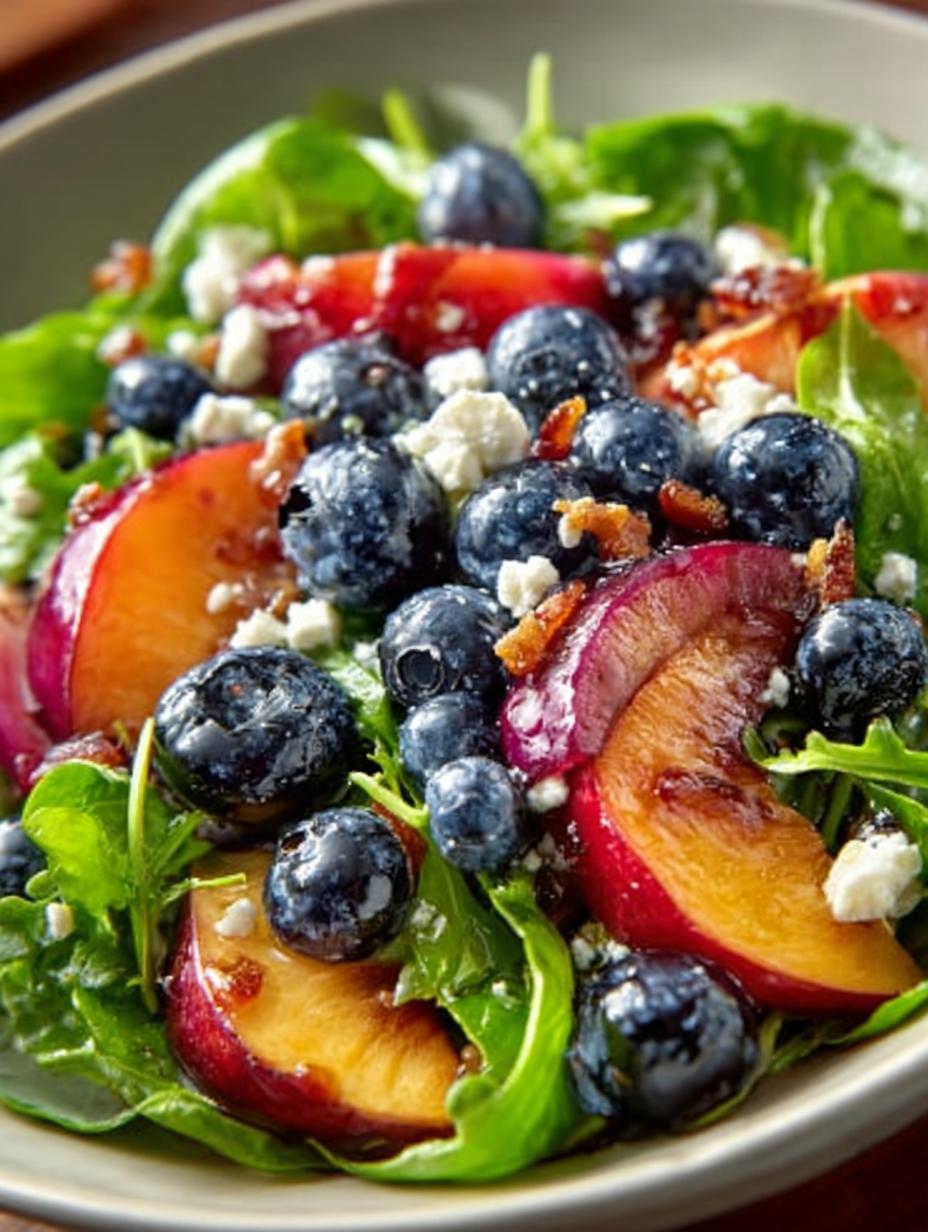 Pfirsich Blaubeer Feta Salat