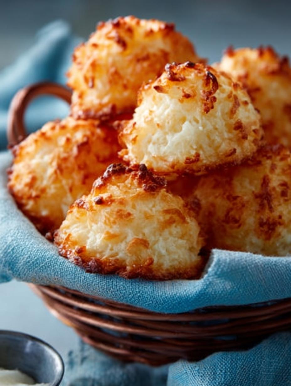 Close-up van Saftige Kokosmakronen Nach Omas met een zachte, sappige textuur