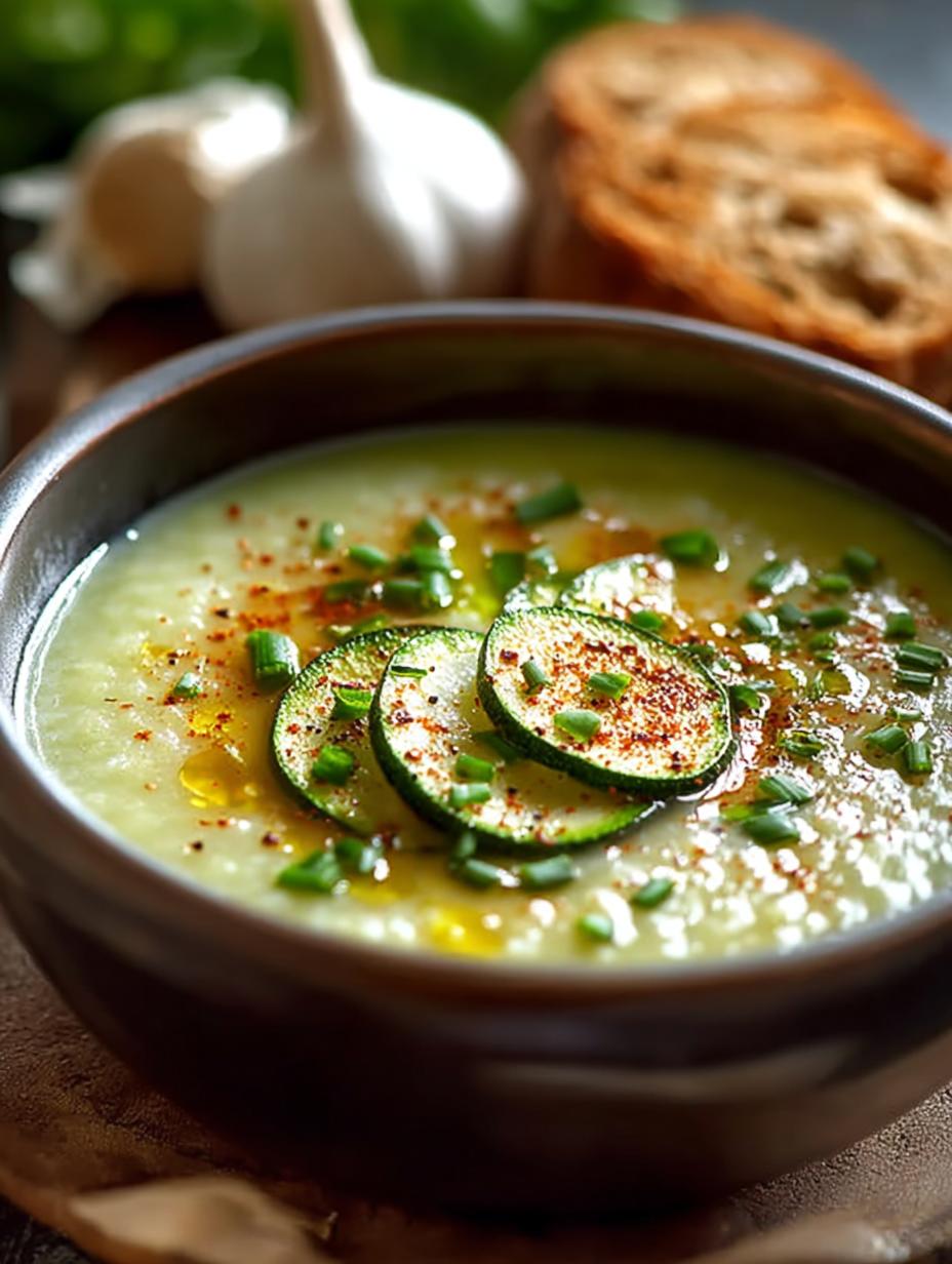 Heerlijke en romige Schnelle Zucchini Suppe in een kom, perfect voor een snelle maaltijd