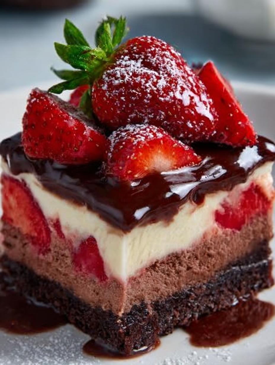 Schokoladen Erdbeer Wirbel Kasekuchen: 1 Hemels Recept! - Een close-up van een perfect gebakken Schokoladen Erdbeer Wirbel Käsekuchen met een prachtige marmering van chocolade en aardbei