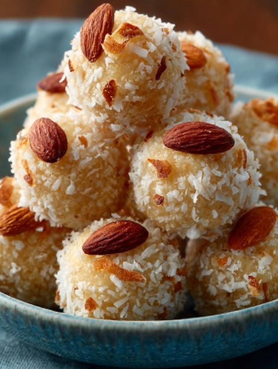 Heerlijke Susse Mandel Kokos Kugeln, perfect gerold in kokosvlokken, klaar om van te genieten