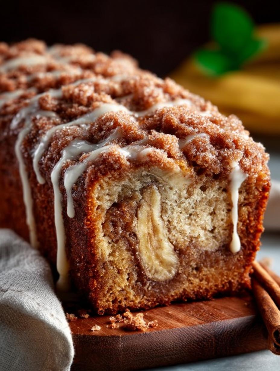 Heerlijk Zimt Strudel Bananenbrood vers uit de oven, gesneden in plakken, met een perfecte kaneel swirl