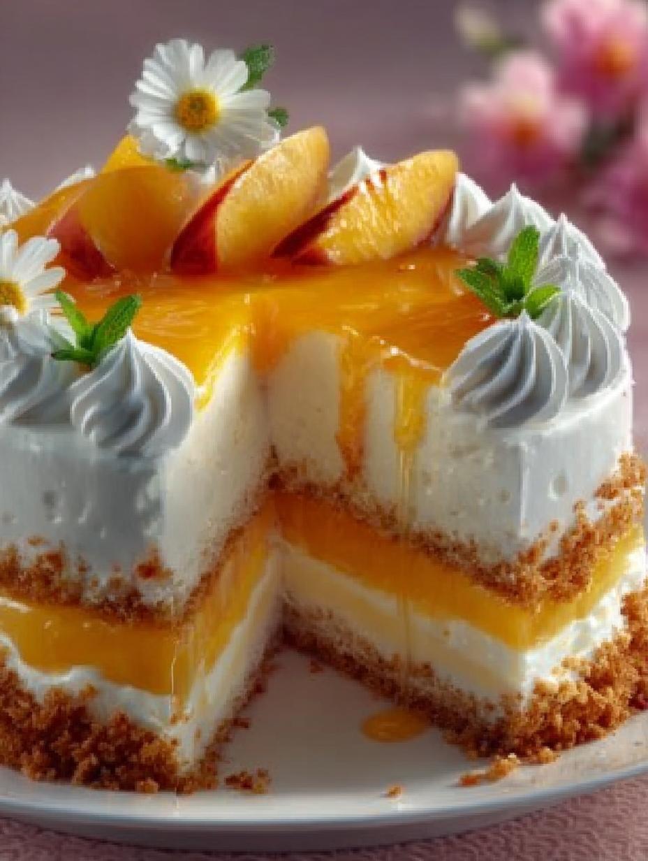 Quark Pfirsich Sahne Torte: Betoverend & Luchtig in 30 Min 5 Verrukkelijke Quark Pfirsich Sahne Torte met verse perziken en romige kwarkvulling, perfect voor een zomerse dag