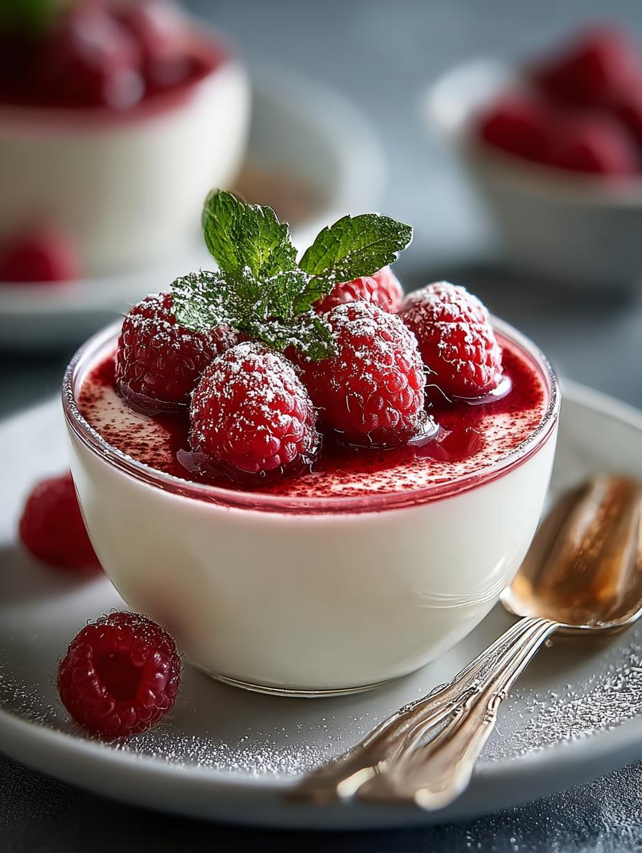 Verrukkelijke Raspberry Posset met verse frambozen en munt, perfect voor een snel dessert
