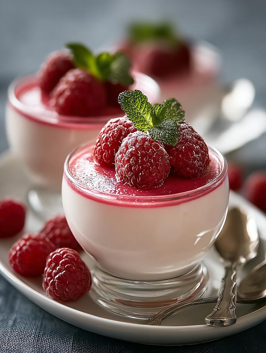 Romige Raspberry Posset in een elegant glas, klaar om geserveerd te worden