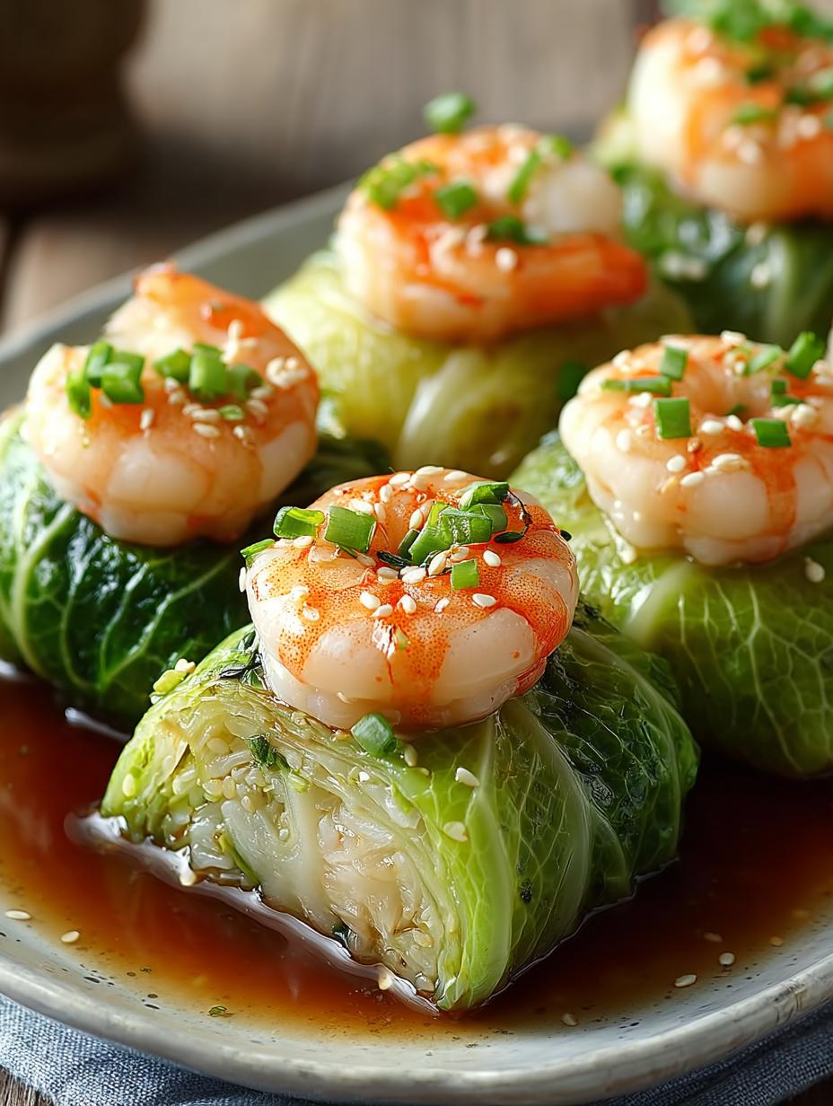 Shrimp Ginger Stuffed Cabbage: Ons familie Geheim! 6 Close-up van een perfect gerold Shrimp Ginger Stuffed Cabbage, geserveerd met verse kruiden
