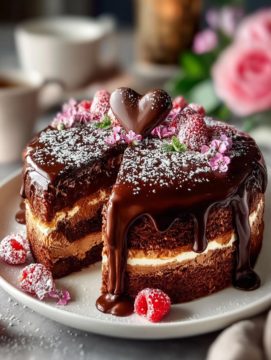 Valentijns Nutella Cake: 3 Ongelooflijke Recepttips 5 Een prachtig gedecoreerde Valentijns Nutella Cake met hartjes en verse aardbeien, klaar om te serveren.
