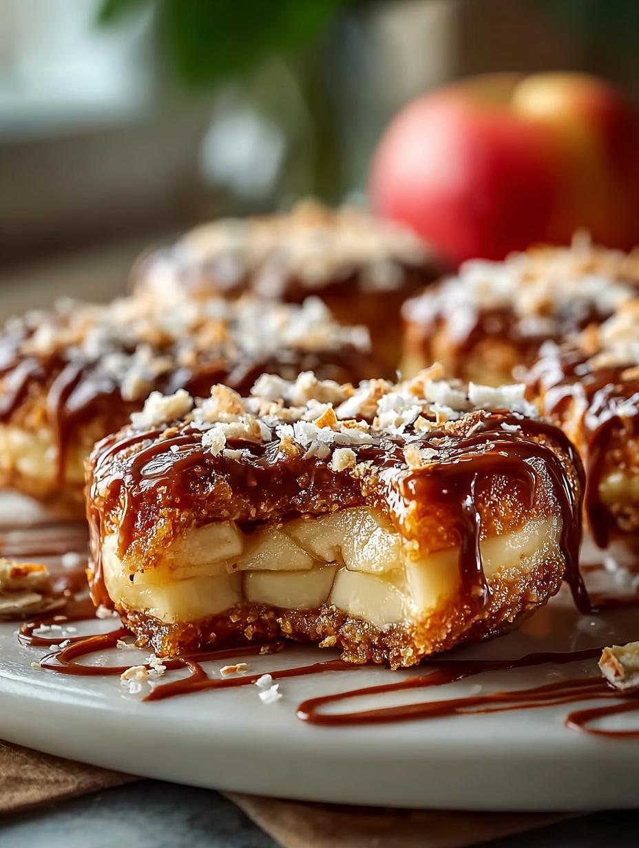 Close-up van Apfel Samoas met karamel en kokos, klaar om te serveren