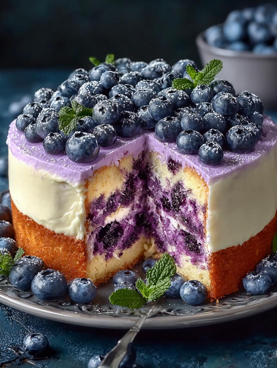 Blueberry Cream Cake: Jouw Magische Oma's 60 Min Recept 6 Blueberry Cream Cake: Jouw Magische Oma's 60 Min Recept - Blueberry Cream Cake - een plak taart met een bolletje vanille-ijs