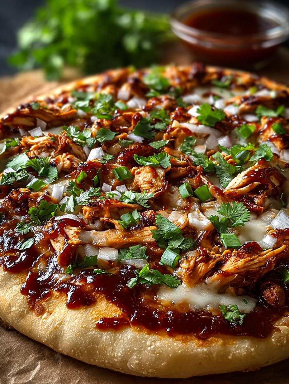 Close-up van een punt Chipotle Bbq Hahnchenpizza met gesmolten kaas en rode ui