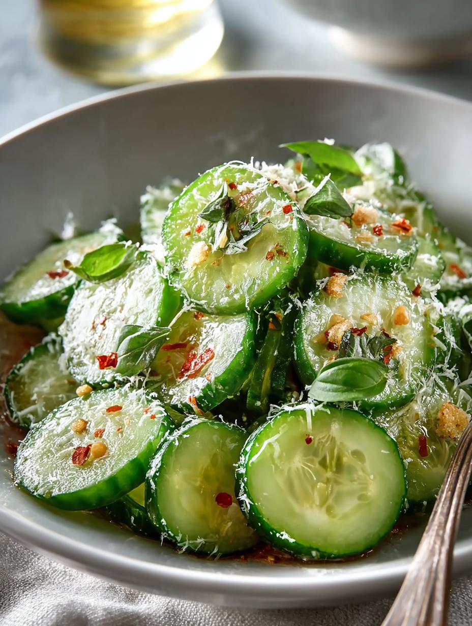 Verfrissende Komkommer Caesar Salade met romige dressing en knapperige croutons, klaar om te serveren