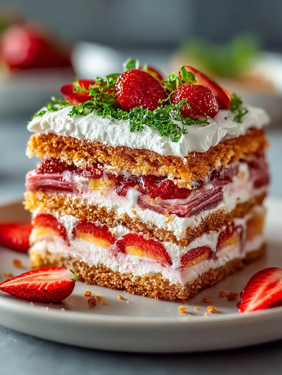 IJzige Eis Sandwich Kuchen Ohne: Een hemelse traktatie - Een prachtig gesneden plak Eis Sandwich Kuchen Ohne met lagen vanille-ijs, chocolade-ijs en knapperige koekjes, gegarneerd met slagroom en chocoladeschaafsel, klaar om van te genieten.