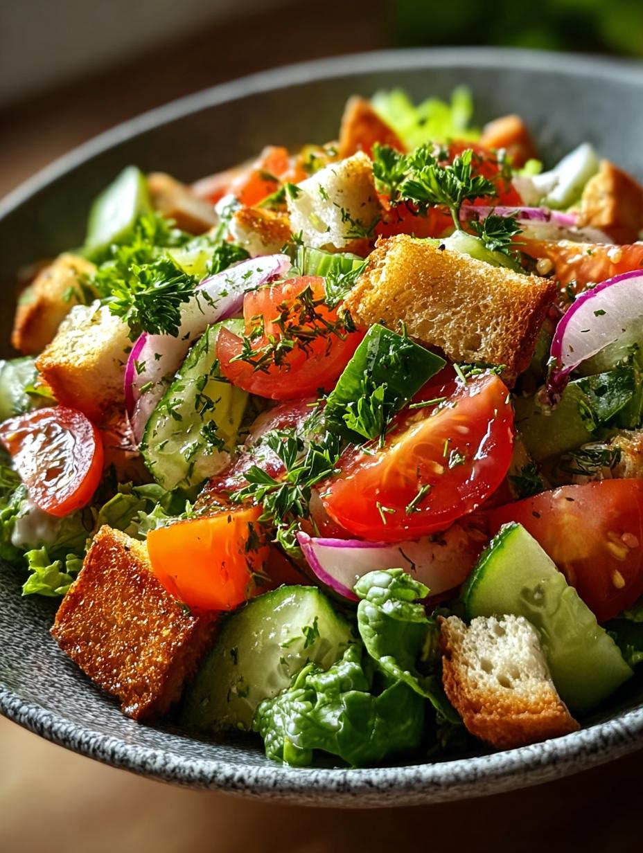 Close-up van een kom Fattoush Salade met levendige kleuren en texturen, klaar om te eten