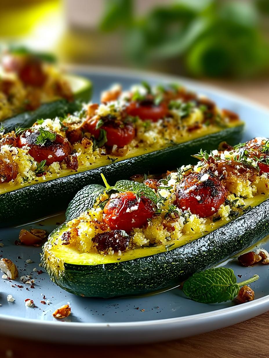 Close-up van de rijke couscous vulling in de Gevulde Zucchini Met Oriëntaalse Couscous