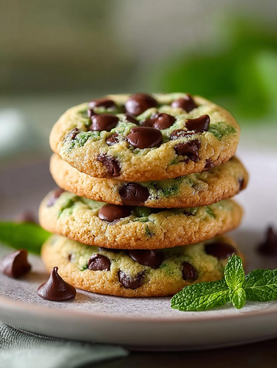 Heerlijke Green Mint Chip Cookies met chocoladestukjes op een bakplaat, klaar om te eten.