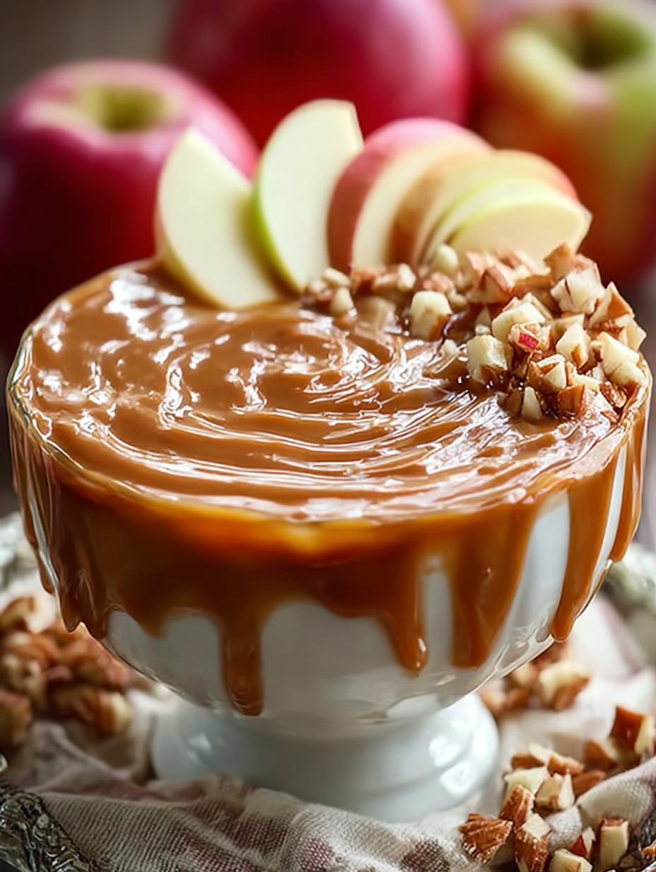 Verrukkelijke Karamel Apfel Dip Mit met verse appelplakjes, klaar om te dippen