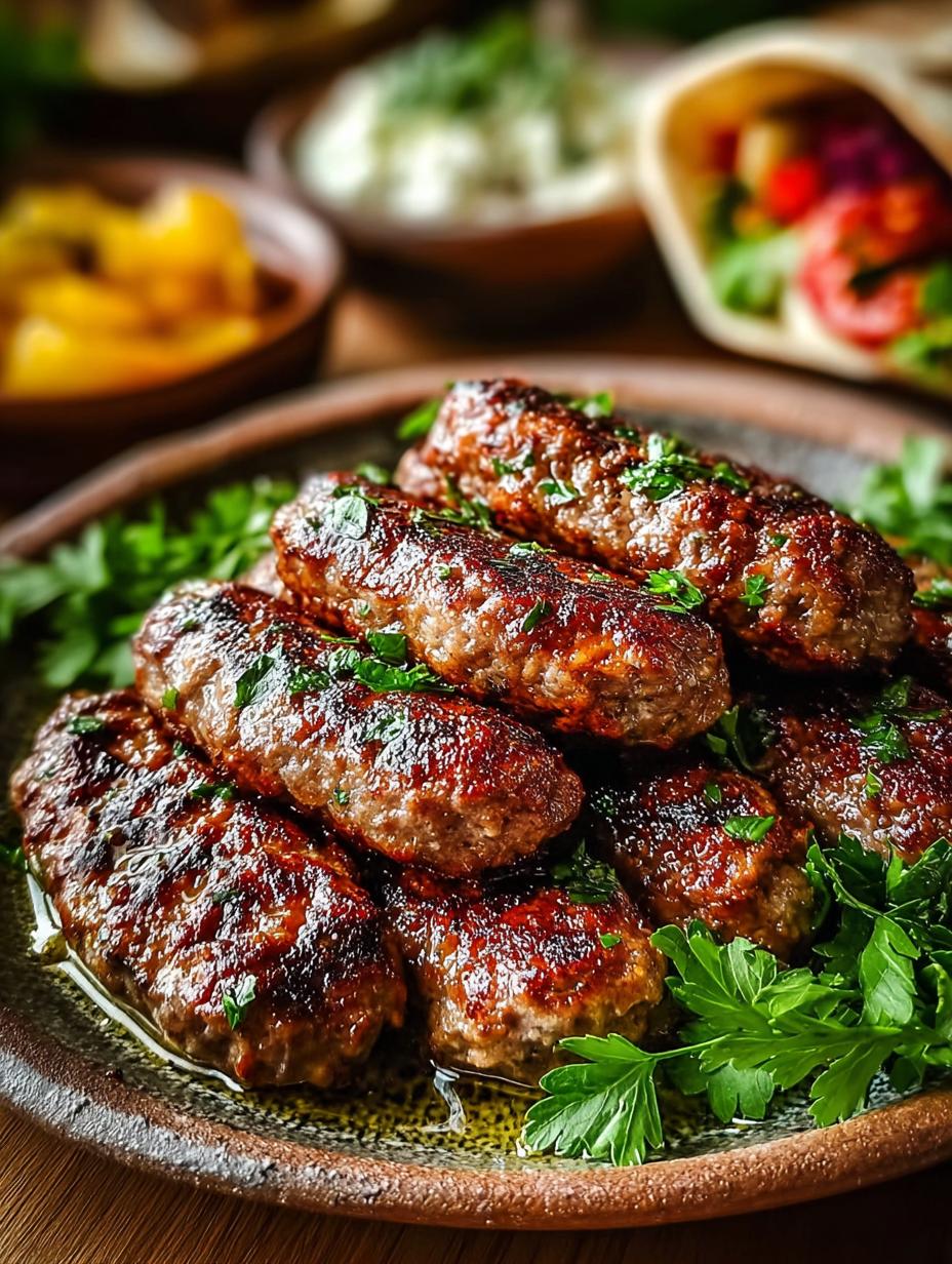 Heerlijke Libanese Kafta, perfect gegrild en geserveerd met verse peterselie en citroen, klaar om van te genieten.