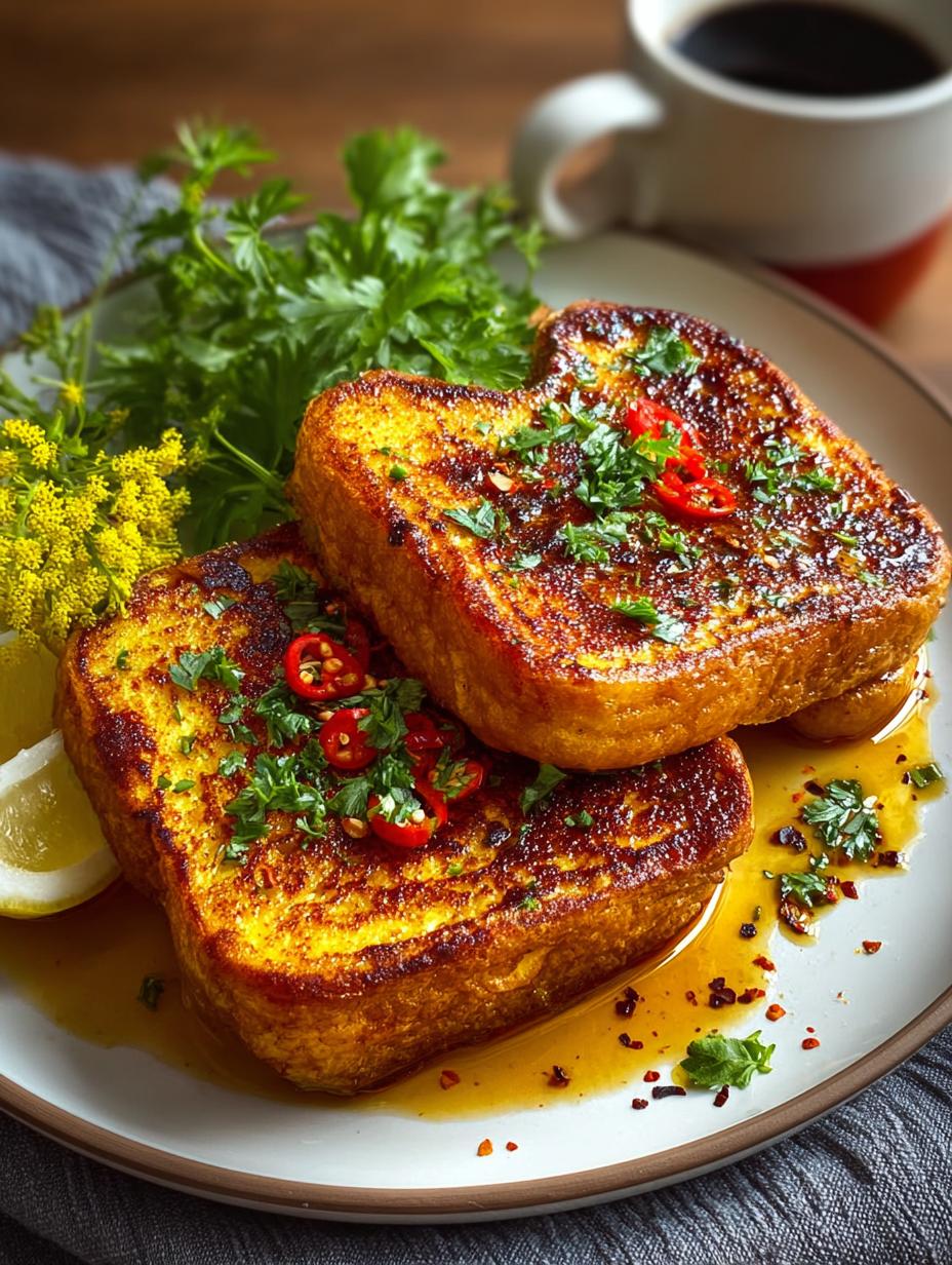Masala French Toast with: 2 heerlijke smaken! 6 Masala French Toast met een Indiase twist, geserveerd met verse koriander en dipsaus