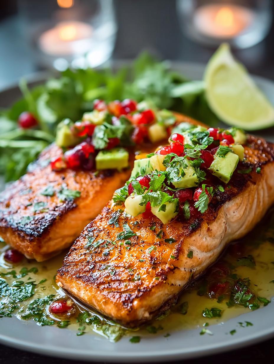 Mexicaanse Zalm: Ongelooflijke smaken in 8 min - close-up van de zalm met avocadosaus en verse garnering