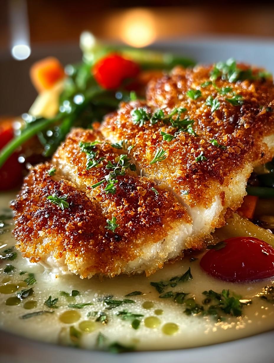 Close-up van knapperige Parmesan Krusten Hahnchen met verse peterselie garnering