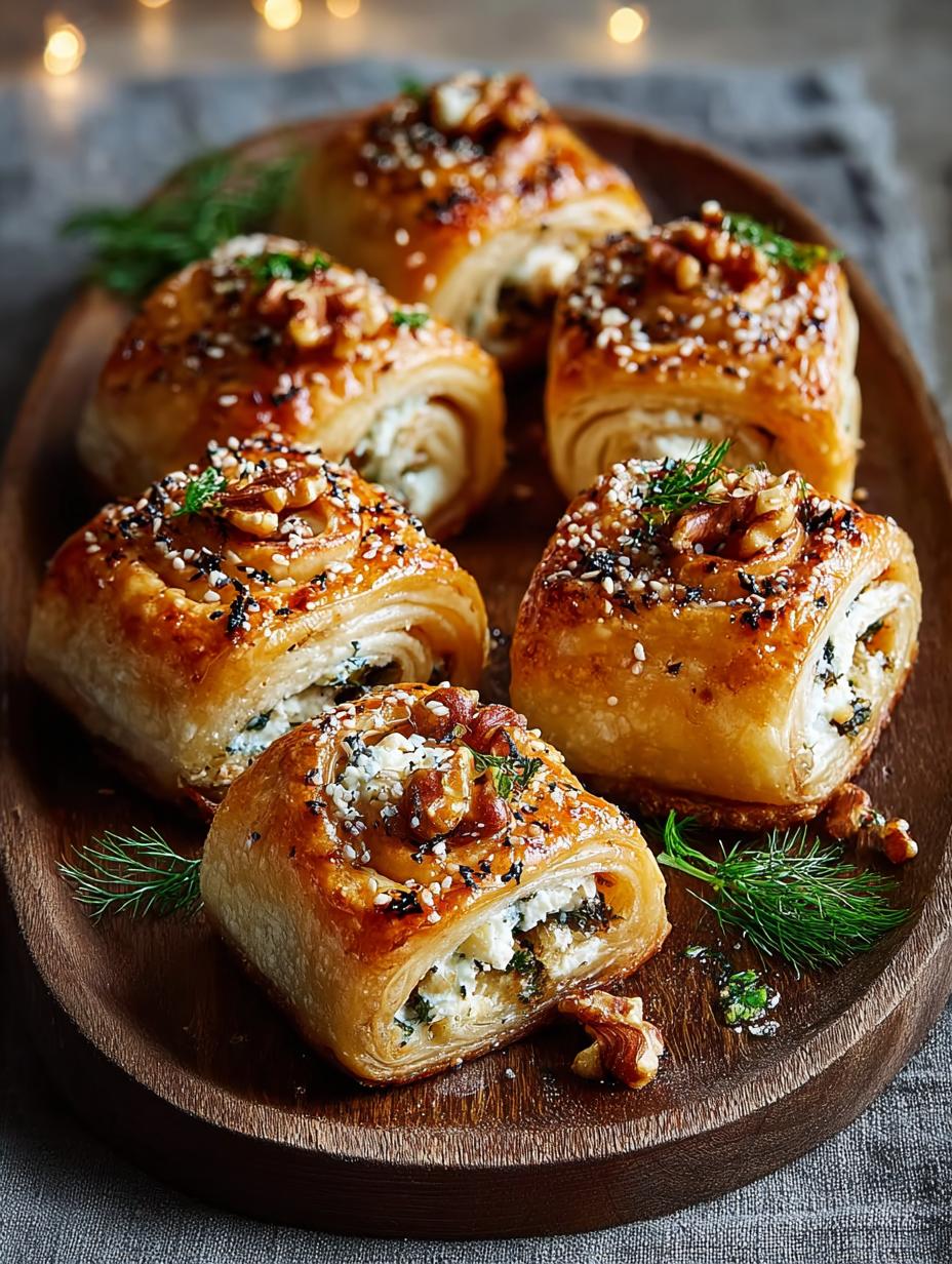 Heerlijke goudbruine Pickled Walnut Cheese Rolls vers uit de oven, perfect als hartige snack