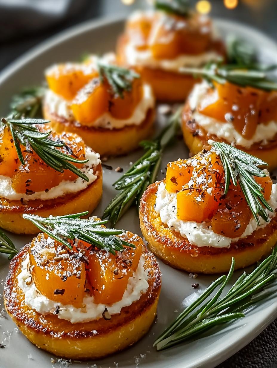 Close-up van Rozemarijn Pompoen Hapjes met feta en pompoenpitten, klaar om te serveren