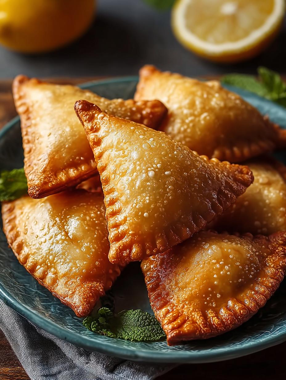 Driehoekige Sambusa op een schaal, perfect goudbruin en knapperig, klaar om te dippen in een verse yoghurtsaus