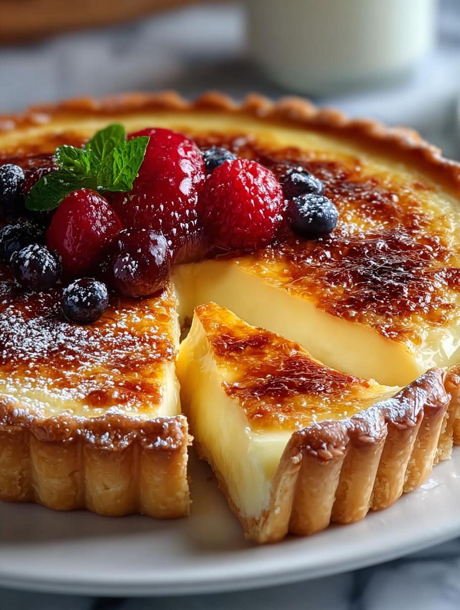 Heerlijke Vanillepudding Tarte met een perfecte gouden korst en romige vulling, klaar om te serveren
